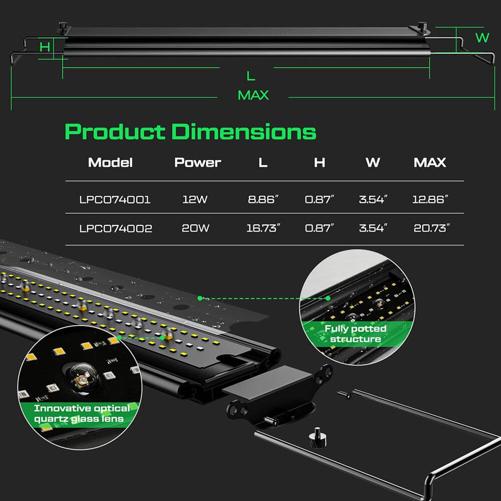 20W LED UVB Strip Lights, Multiple Modes for Bearded Dragon Leopard Gecko Tortoise Frog Snake Plant, Reptile Lamp, 24/7 Timer LCD Remote Control