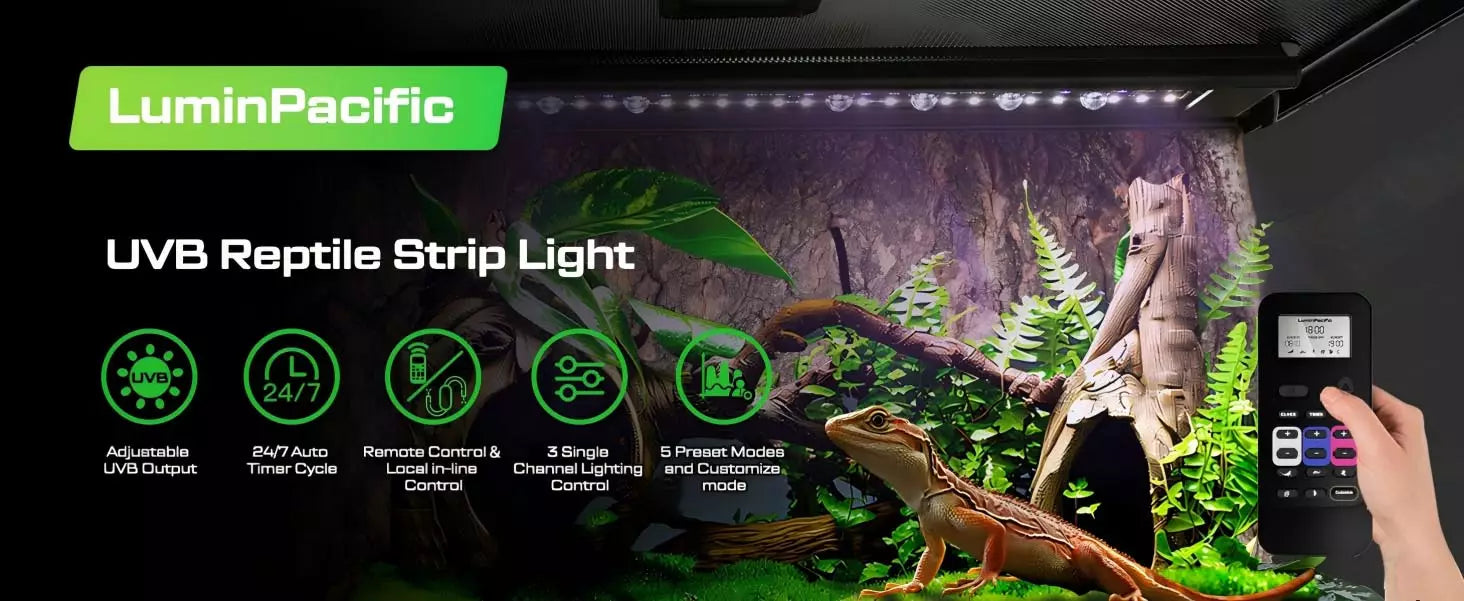 LuminPacific UVB reptile light with timer and adjustable brightness
