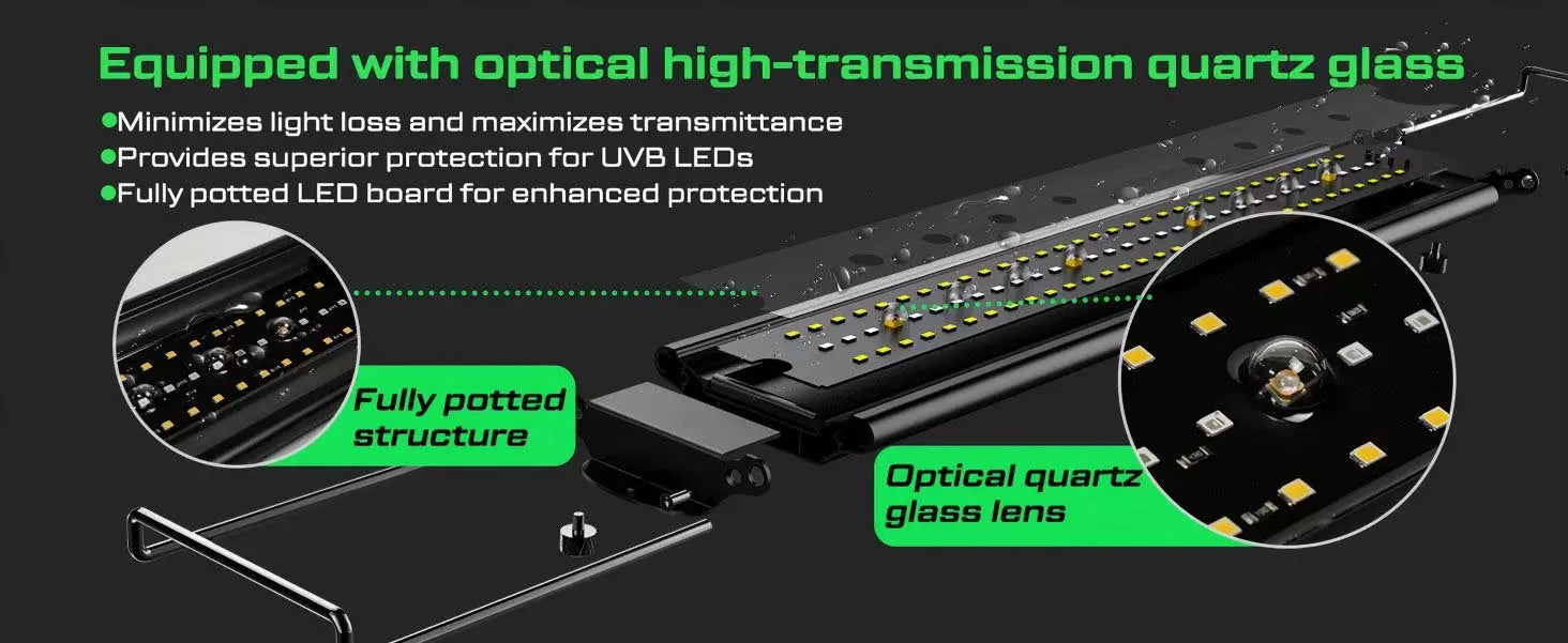 equipped with optical high-transmission quartz glass