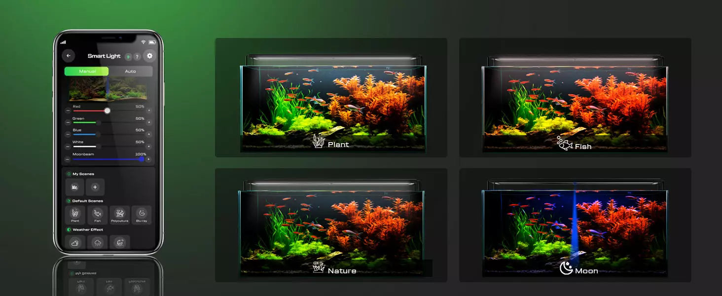 smart freshwater aquarium light with blue moonbeam default scenes