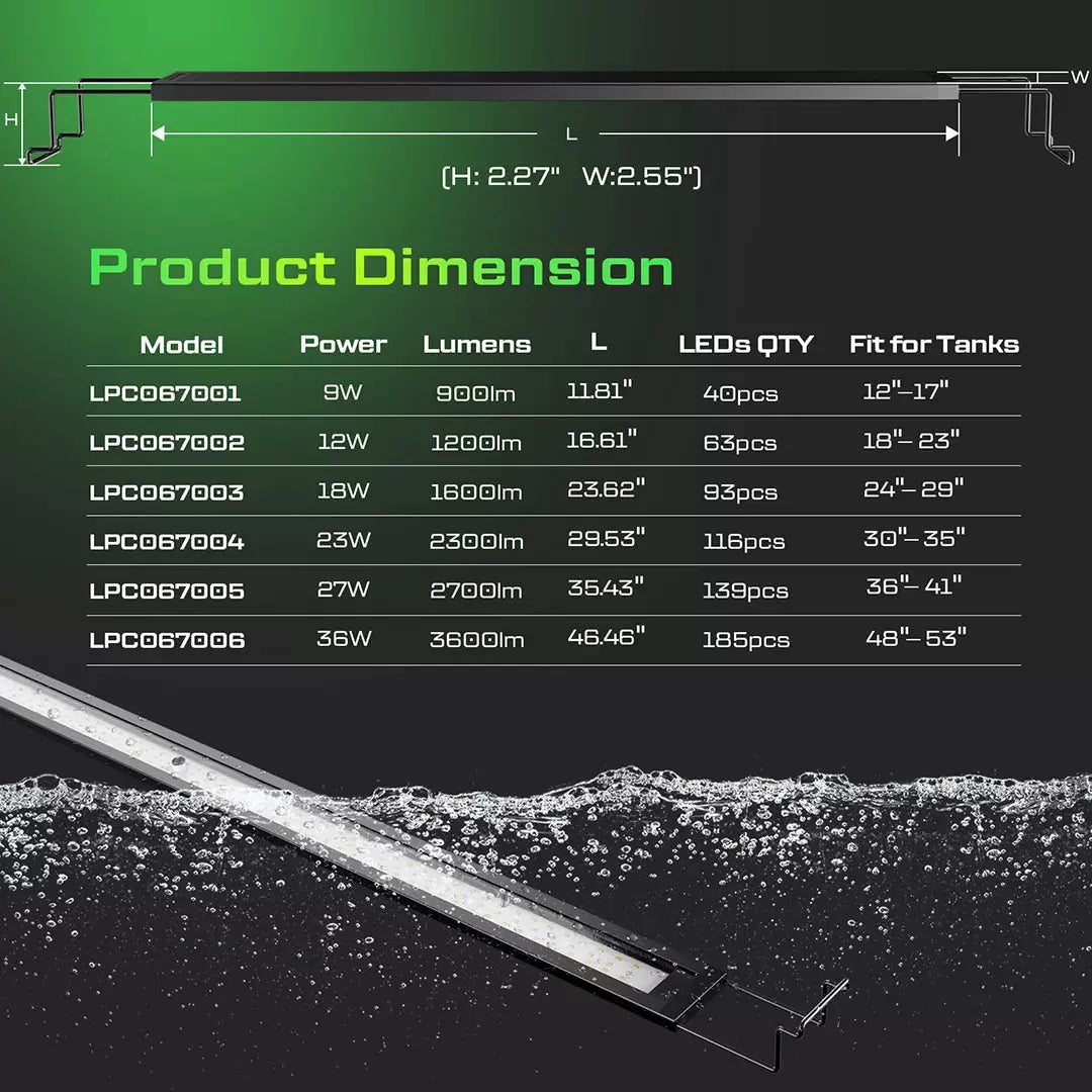 smart freshwater aquarium light product dimension