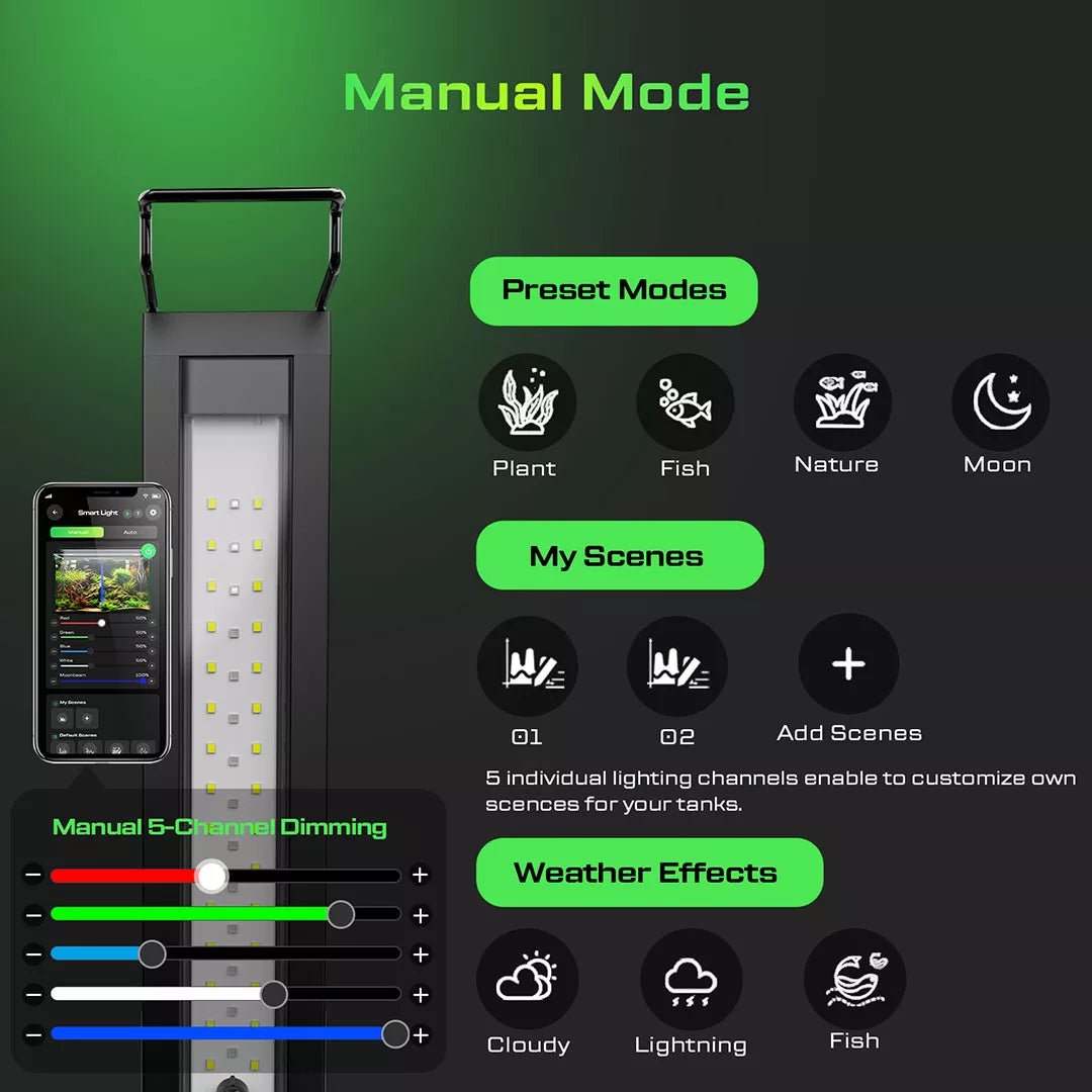 smart freshwater aquarium light with blue moonbeam manual mode