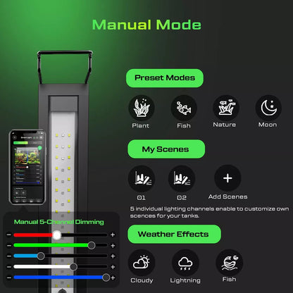 smart freshwater aquarium light with blue moonbeam manual mode